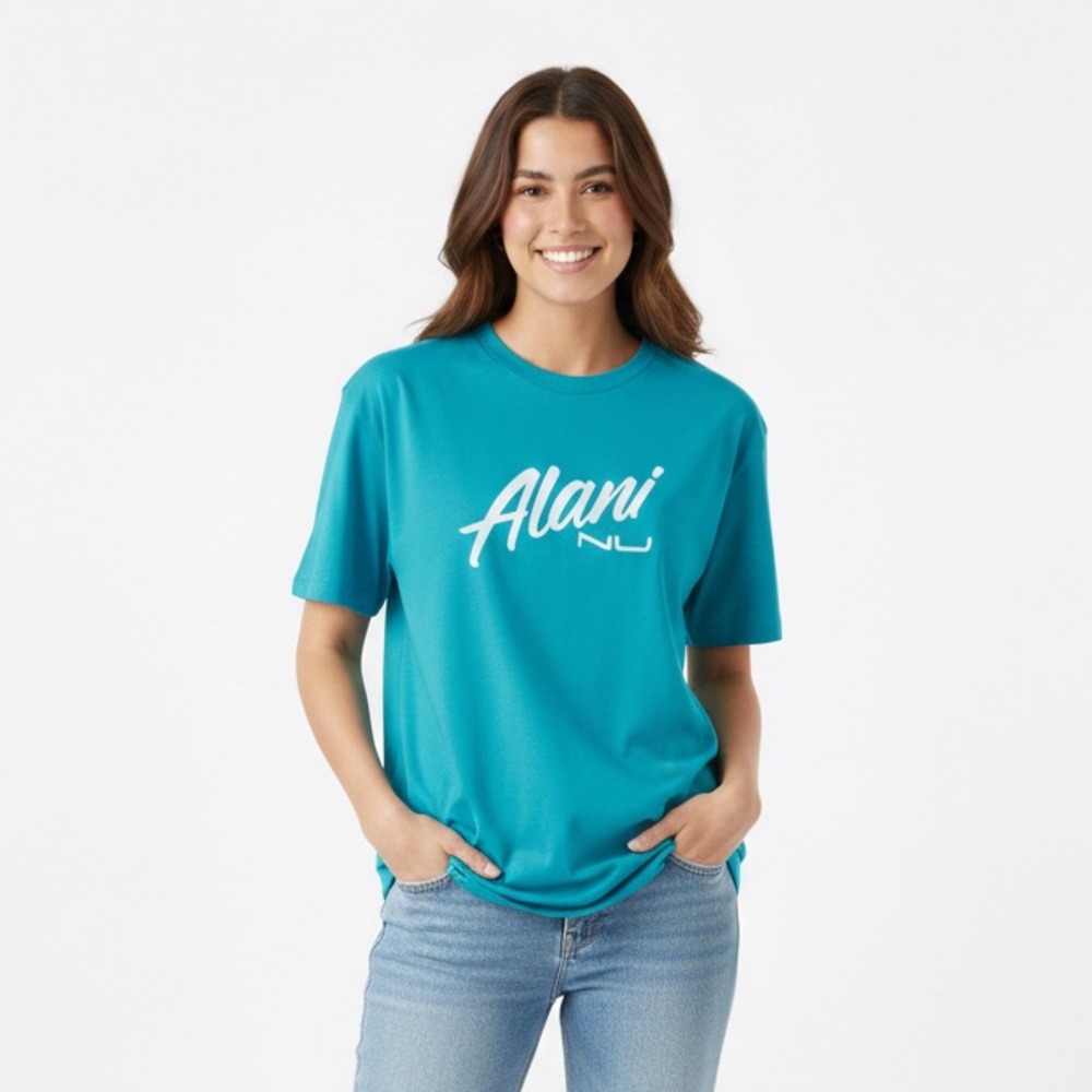 Alani Nu Logo 100% Cotton Graphic T-Shirt Teal Blue Size XL Activewear - Picture 9 of 9